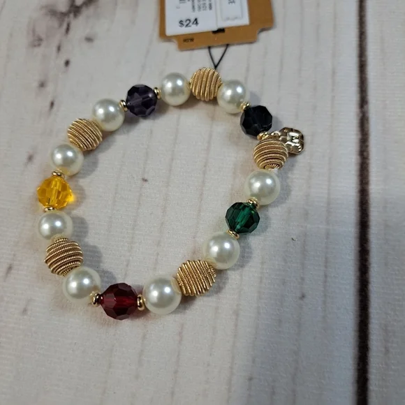 Monet Multicolor Beaded Faux Pearl Beaded Bracelet - Picture 2 of 2